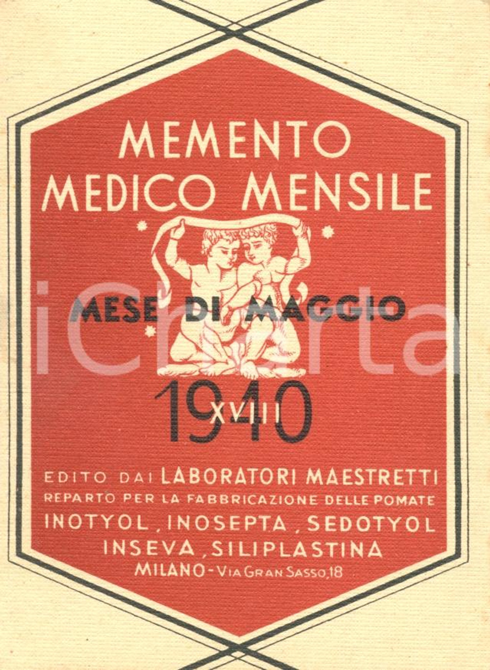 Materiale pubblicitario d’epoca 1940 MILANO Laboratori MAESTRETTI Memento medico mensile maggio ILLUSTRATO 1