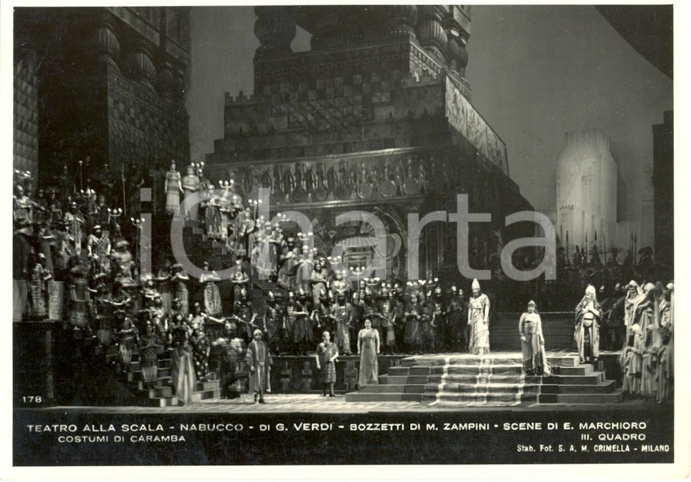Cartolina originale da collezione 1933 MILANO Teatro alla SCALA Nabucco Scene Edoardo MARCHIARO Foto seriale 1