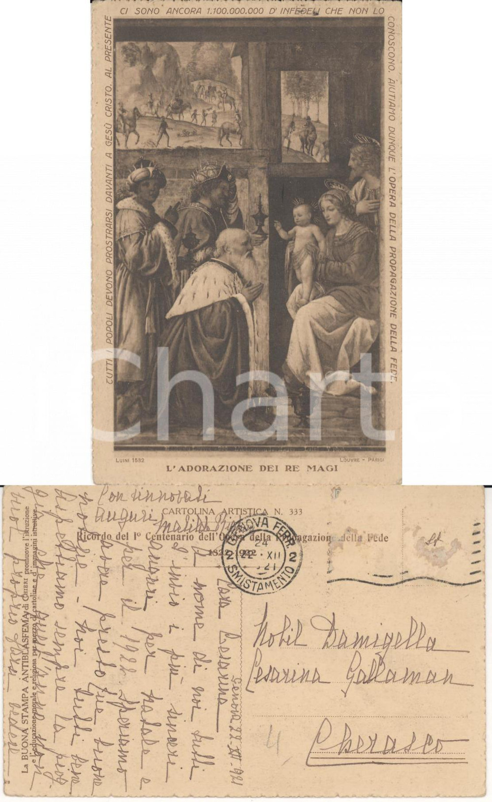 Autografo originale 1921 GENOVA Cartolina Matilde RIGHINI a contessa Cesarina GALLAMAN Autografo 1