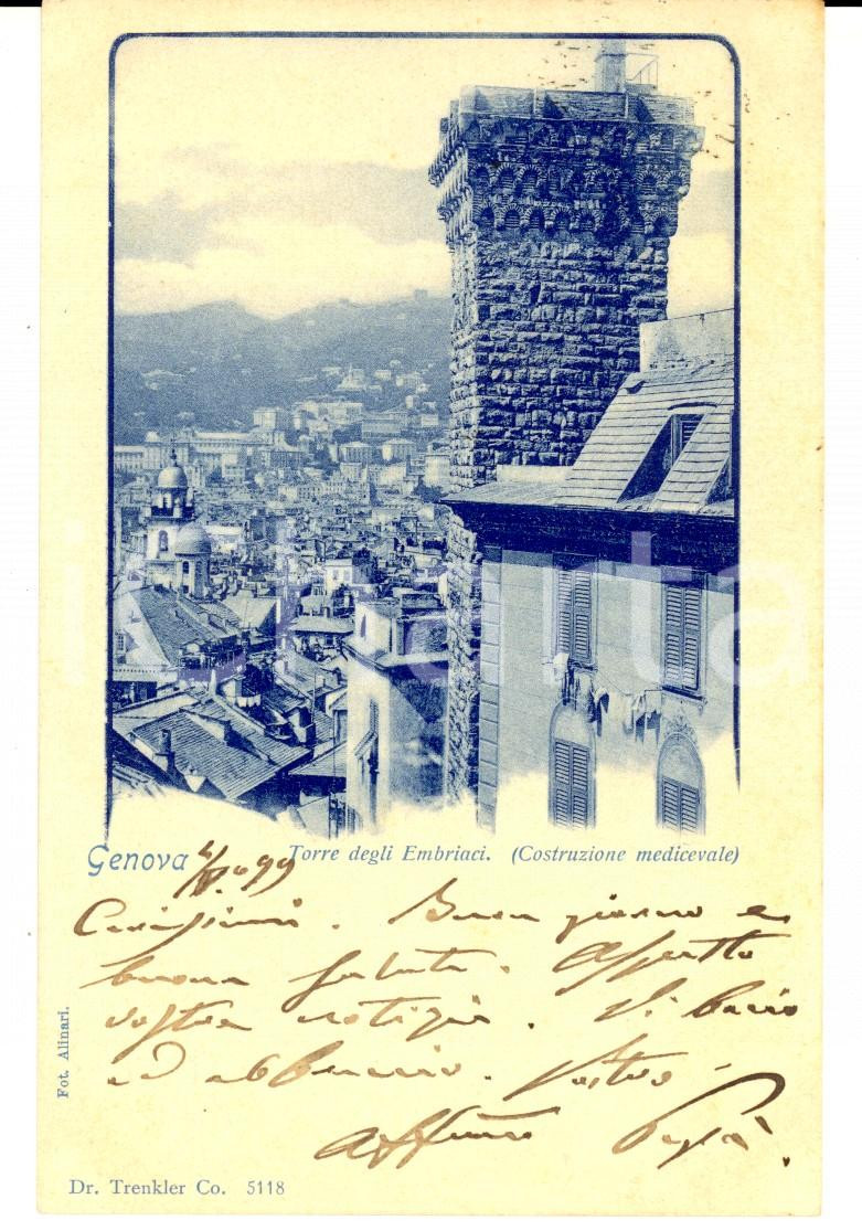 Cartolina originale da collezione 1899 GENOVA La Torre degli EMBRIACI Cartolina ILLUSTRATA FP VG 1