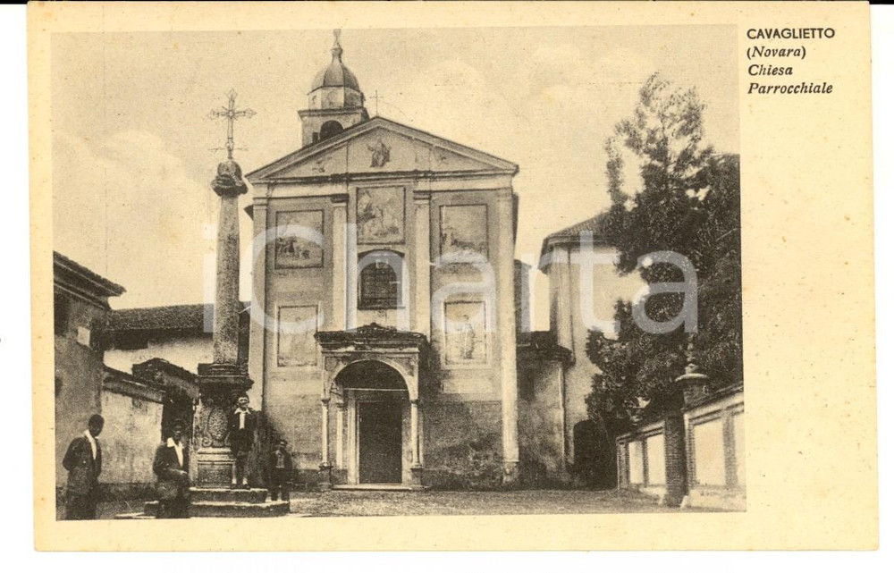 Cartolina originale da collezione 1943 CAVAGLIETTO NO Chiesa parrocchiale Cartolina postale ANIMATA FP NV 1