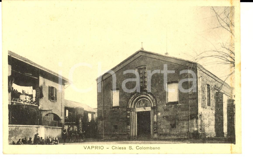 Cartolina originale da collezione 1930 ca VAPRIO D ADDA MI Chiesa di SAN COLOMBANO Cartolina ANIMATA bambini 1