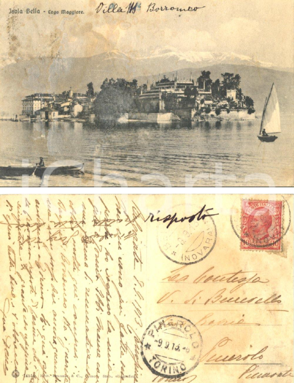 Autografo originale 1913 BELGIRATE VB Isola Bella Cartolina a contessa di BENEVELLO DANNEGGIATA 1