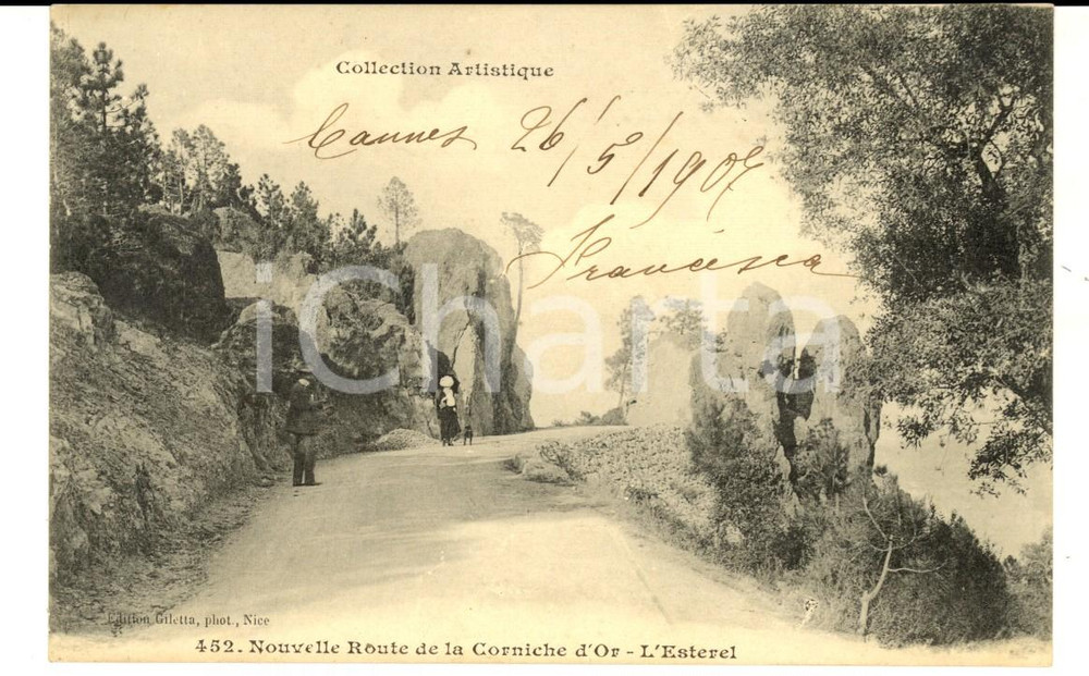 Cartolina originale da collezione 1907 CANNES F CORNICHE D OR  Nouvelle route de l ESTEREL Carte postale 1