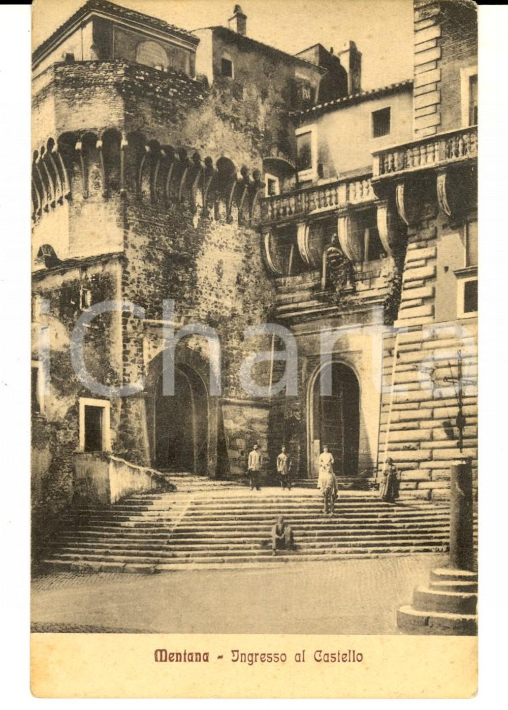Cartolina originale da collezione 1915 ca MENTANA RM Ingresso al castello Cartolina postale ANIMATA FP NV 1