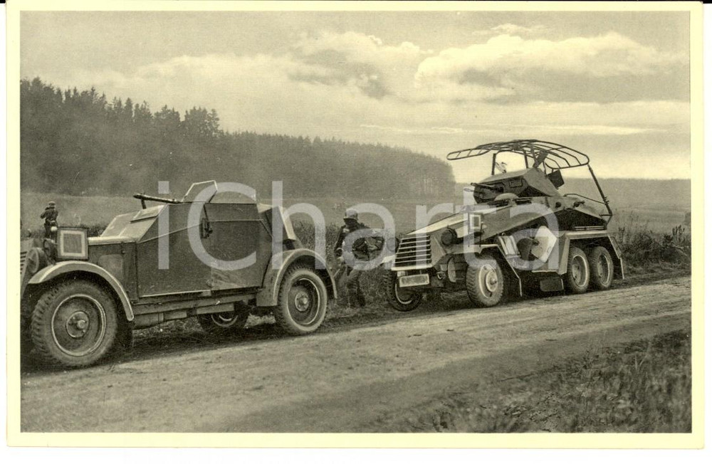 Cartolina originale da collezione 1940 ca WW2 Die WEHRMACHT  Leichter und Schwerer PanzerspÃ¤hwagen Postcard FP 1