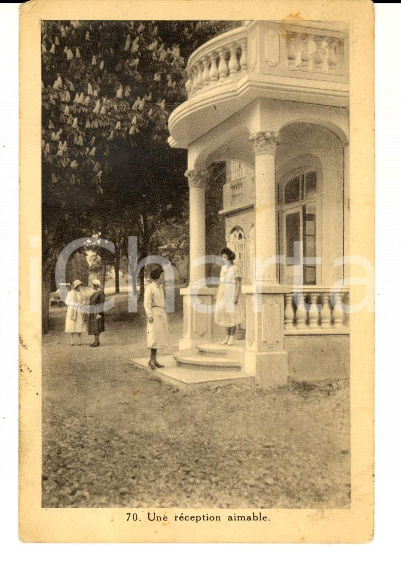 Cartolina originale da collezione 1930 ca EGLISE DU ROYAUME DE DIEU  FREYTAG Une réception aimable Carte postale 1