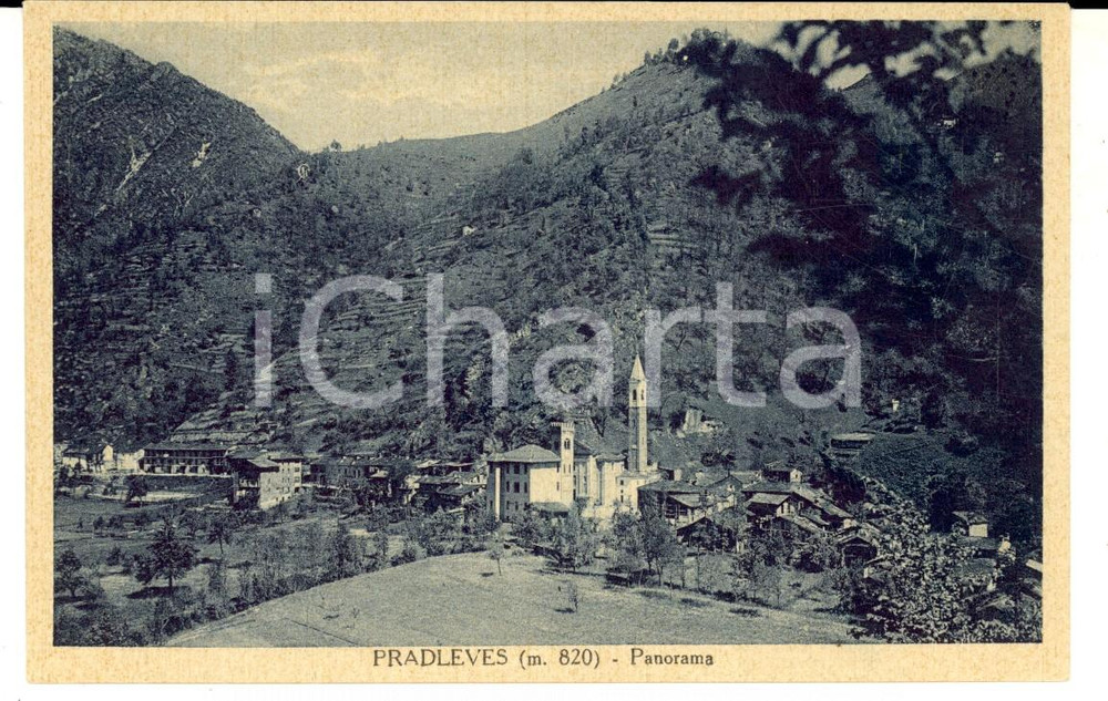 Cartolina originale da collezione 1930 ca PRADLEVES CN Panorama del paese Cartolina postale FP NV 1