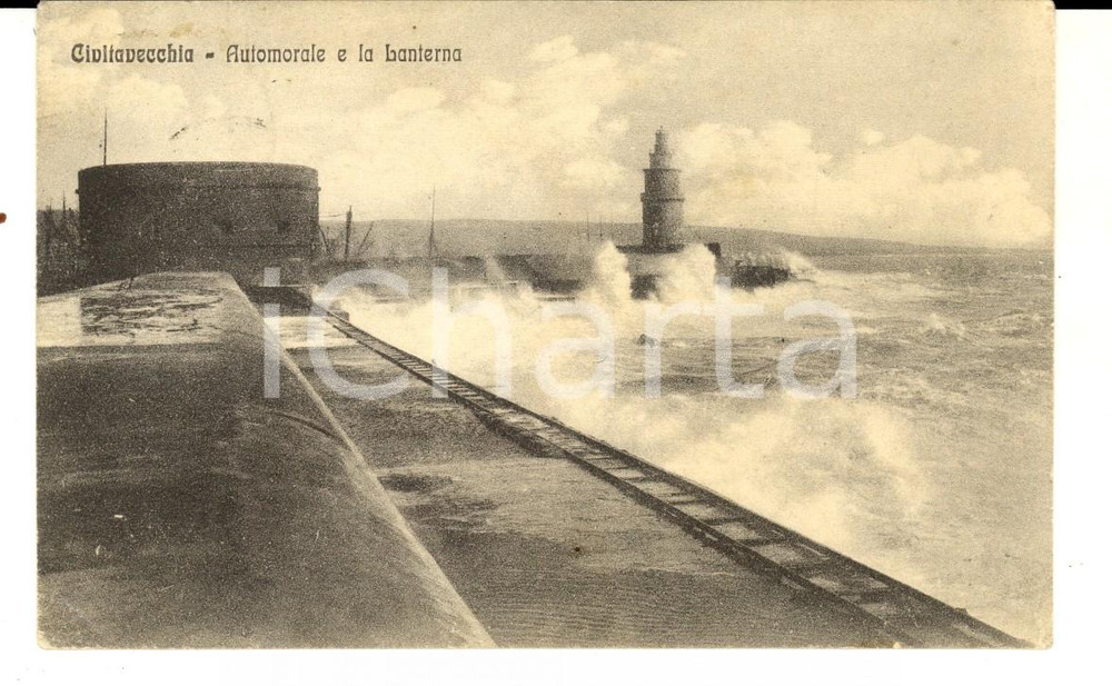 Cartolina originale da collezione 1916 CIVITAVECCHIA RM Automorale e la Lanterna Cartolina postale FP VG 1