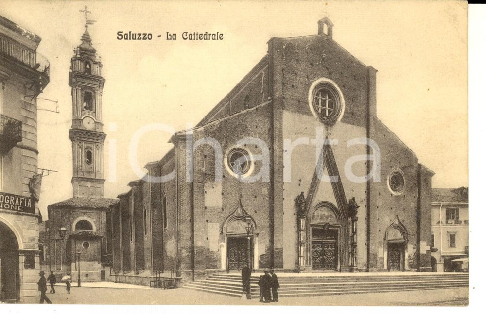 Cartolina originale da collezione 1912 SALUZZO CN Veduta della cattedrale Cartolina VINTAGE ANIMATA FP VG 1