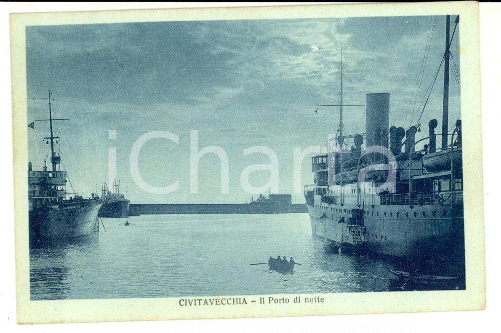 Cartolina originale da collezione 1923 CIVITAVECCHIA RM Il porto di notte Cartolina postale ANIMATA FP VG 1