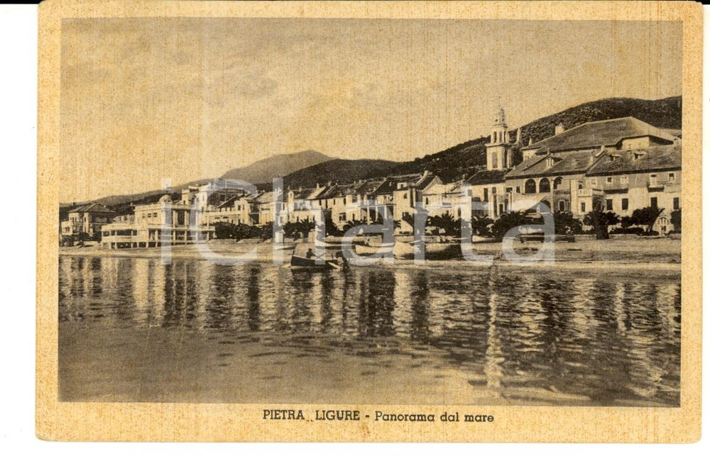 Cartolina originale da collezione 1941 PIETRA LIGURE SV Panorama dal mare Cartolina ANIMATA barche FP 1