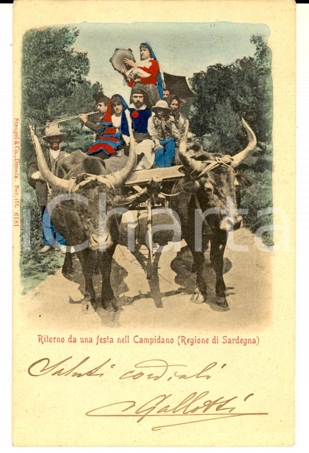 Cartolina originale da collezione 1900 ca COSTUMI SARDI Ritorno da una festa nel CAMPIDANO Cartolina FP VG 1