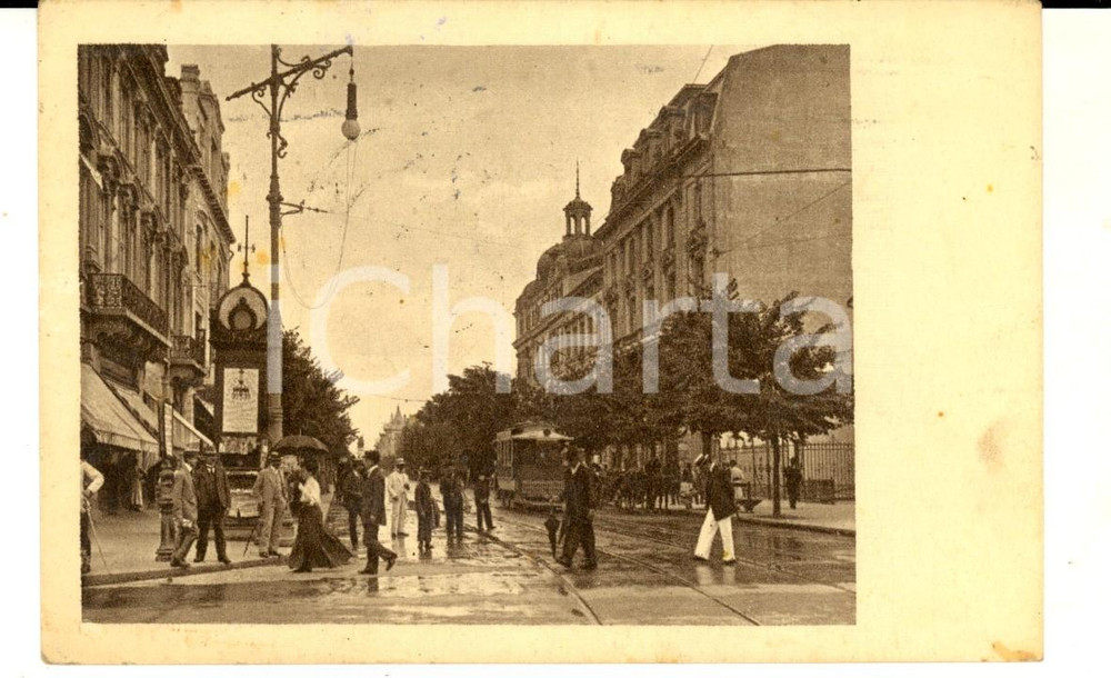 Cartolina originale da collezione 1925 BUCAREST ROMANIA Una strada del centro Cartolina ANIMATA TRAM FP VG 1