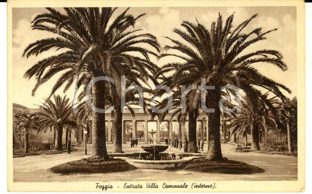 Cartolina originale da collezione 1936 FOGGIA Entrata della Villa Comunale Cartolina postale ANIMATA FP VG 1