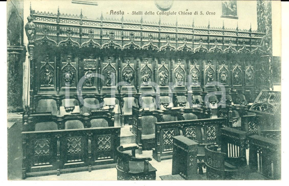 Cartolina originale da collezione 1930 ca AOSTA Stalli della Collegiale Chiesa di S. ORSO Cartolina FP VG 1