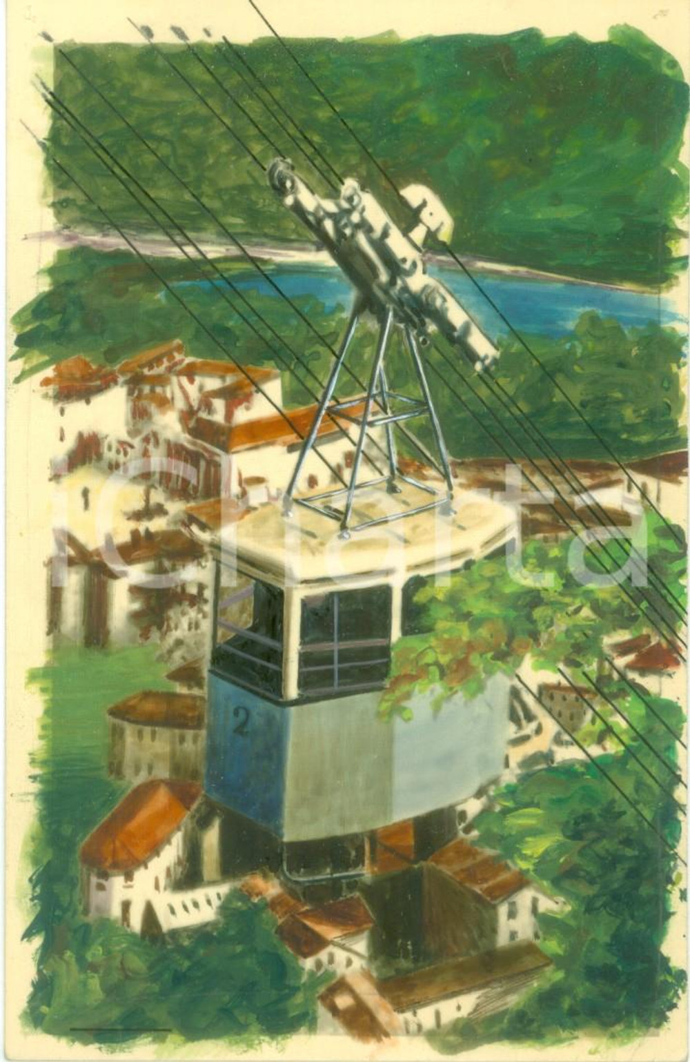 Cartolina originale da collezione 1950 ca VARALLO SESIA VC Funivia per il Sacro Monte Cartolina COLORATA A MANO 1