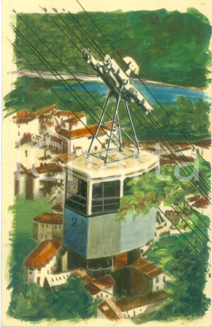 Cartolina originale da collezione 1950 ca VARALLO SESIA VC Funivia per il Sacro Monte Cartolina COLORATA A MANO 1