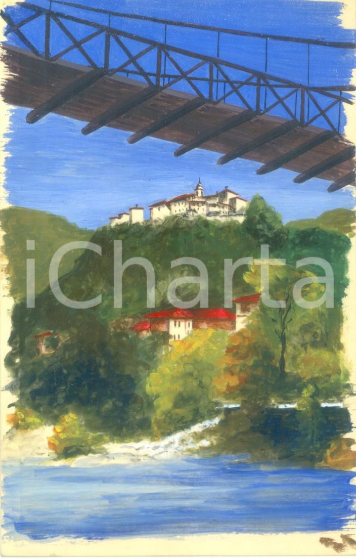 Cartolina originale da collezione 1950 ca VARALLO SESIA VC Scorcio del Sacro Monte Cartolina COLORATA A MANO 1