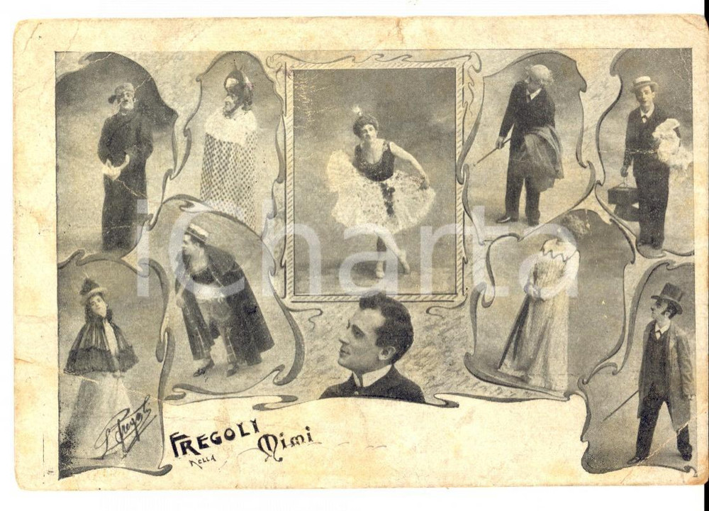 Cartolina originale da collezione 1920 ca Leopoldo FREGOLI trasformista nella MIMI  Cartolina DANNEGGIATA 1