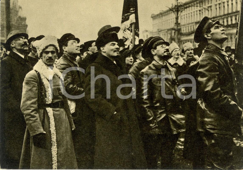 Cartolina originale da collezione 1969 MOSCA Propaganda URSS LENIN e SVERDLOV inaugurano monumento MARX e ENGELS 1