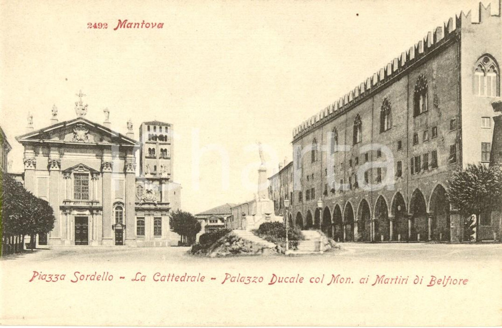 Cartolina originale da collezione 1900 ca MANTOVA Piazza SORDELLO Cattedrale Palazzo Ducale monumento BELFIORE FP 1