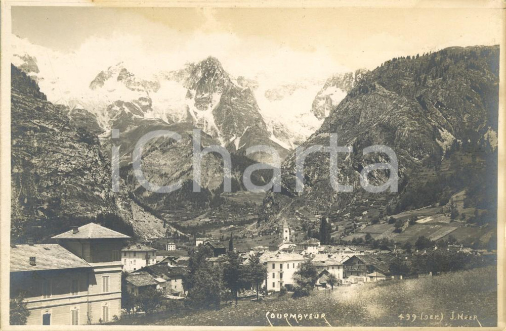 Cartolina originale da collezione 1910 ca COURMAYEUR AO Panorama del paese con il Monte BIANCO Cartolina FP NV 1