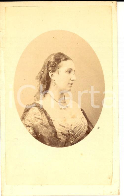 Fotografia d epoca originale 1870 ca NAPOLI Ritratto di donna con veletta in pizzo Foto GRILLET 6x10 cm 1