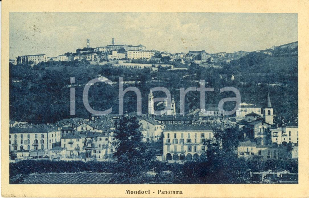 Cartolina originale da collezione 1921 MONDOVI  CN Veduta panoramica della cittadina Cartolina postale FP VG 1