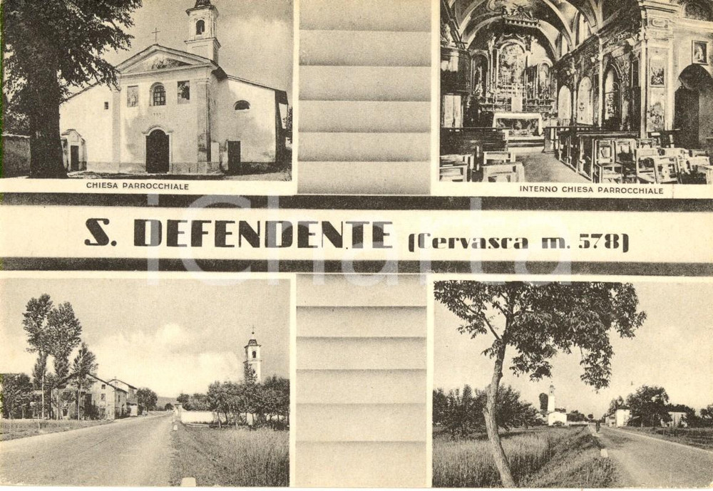 Cartolina originale da collezione 1955 ca CERVASCA CN Vedutine di SAN DEFENDENTE con chiesa parrocchiale FG NV 1