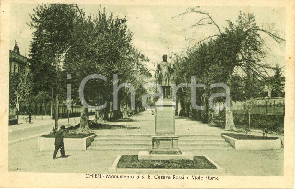 Cartolina originale da collezione 1935 CHIERI TO Il monumento a Cesare ROSSI in viale FIUME Cartolina FP VG 1