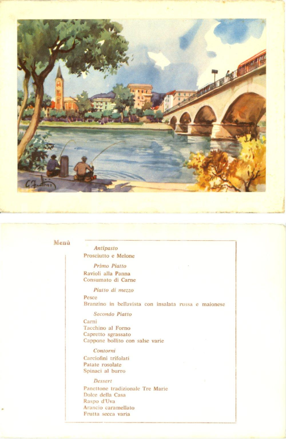 Oggetto da collezione cartaceo 1950 ca LIGURIA Hotel RIVIERA Menù per il pranzo di Natale Ill. Gino FRATTINI 1