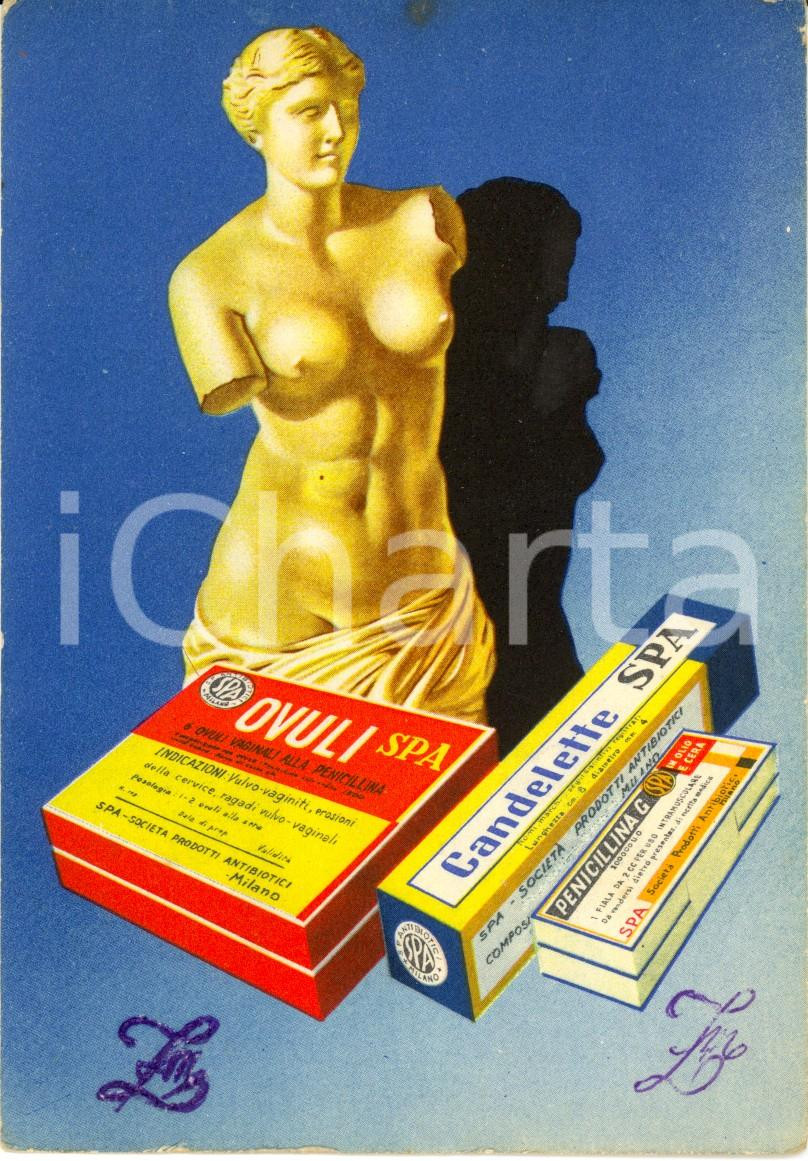 Materiale pubblicitario d’epoca 1950 ca MILANO SocietÃ  Prodotti Antibiotici Ovuli, Candelette, Penicillina 1