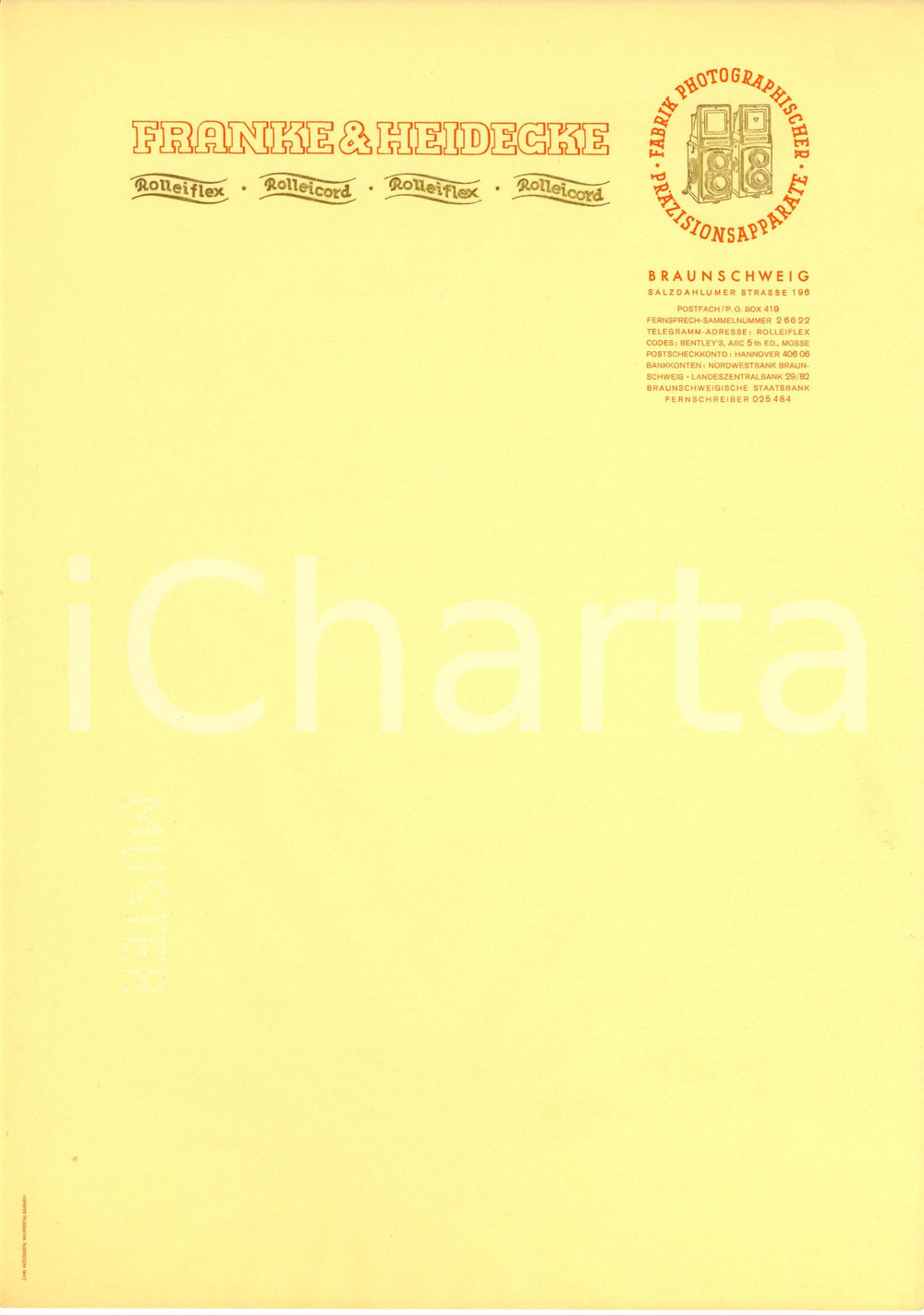 Materiale pubblicitario d’epoca 1950 ca BRAUNSCHWEIG D FRANKE&HEIDECKE fabrik photographischer ILLUSTRATA 1