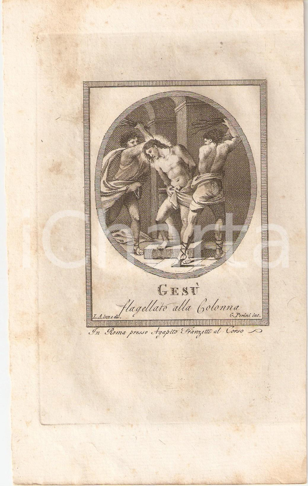 Stampa, bozzetto originale 1790 ca ROMA GesÃ¹ flagellato alla colonna Incisore Giovanni PETRINI Stampa 1