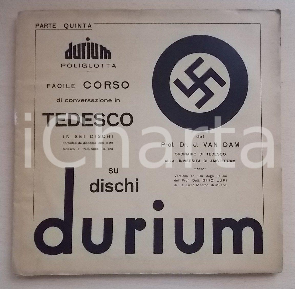 Oggetto da collezione cartaceo 1939 DISCHI DURIUM Corso di tedesco VOCE DELL IMPERO Dr. VAN DAM Parte quinta 1