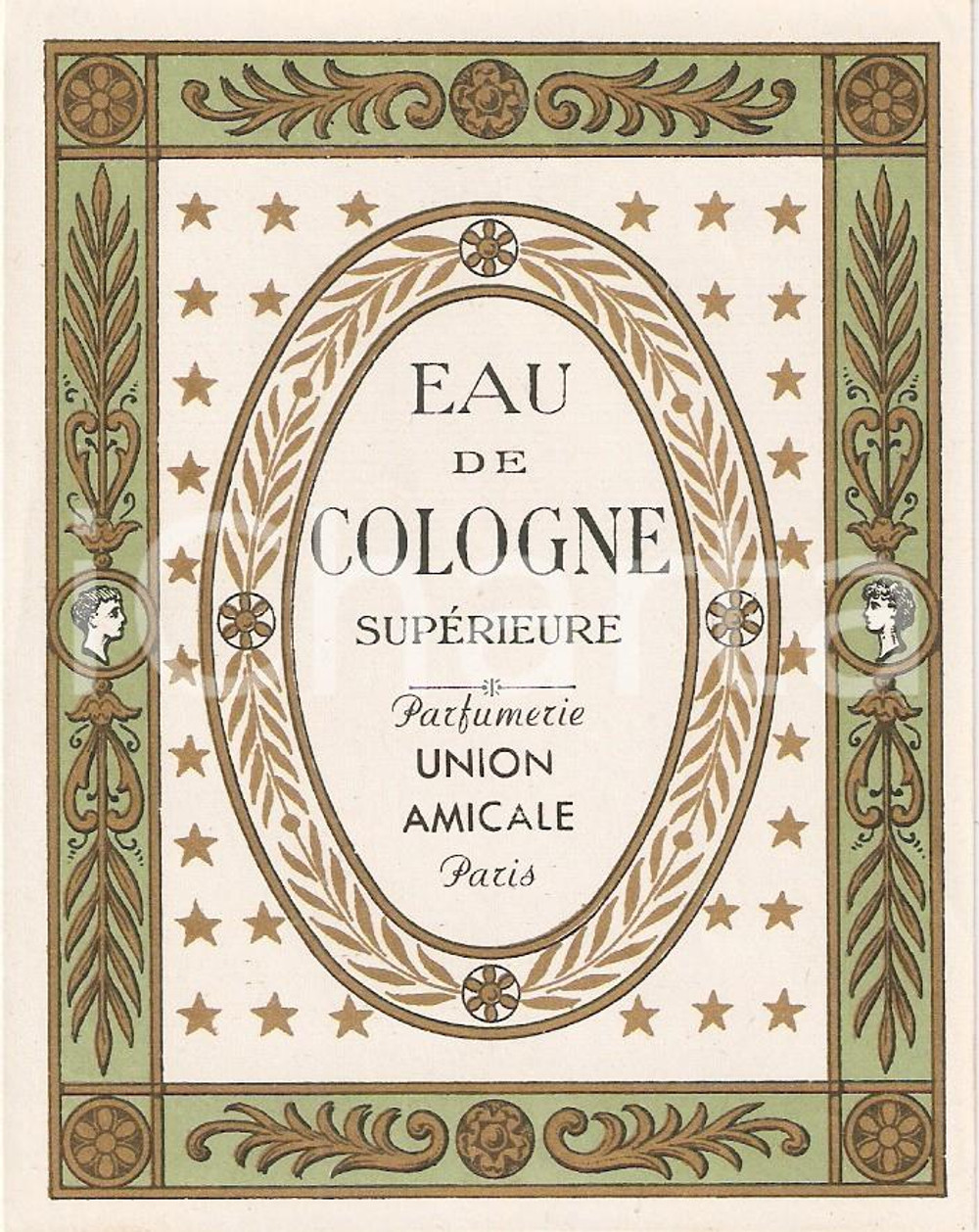 Materiale pubblicitario d’epoca 1950 ca PARIS Parfumerie UNION AMICALE Eau de cologne SupÃ©rieure Etichetta 1