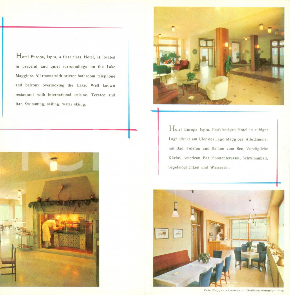Materiale pubblicitario d’epoca 1960 ca ISPRA VA Hotel EUROPA su Lago Maggiore Opuscolo ILLUSTRATO Danneggiato 1