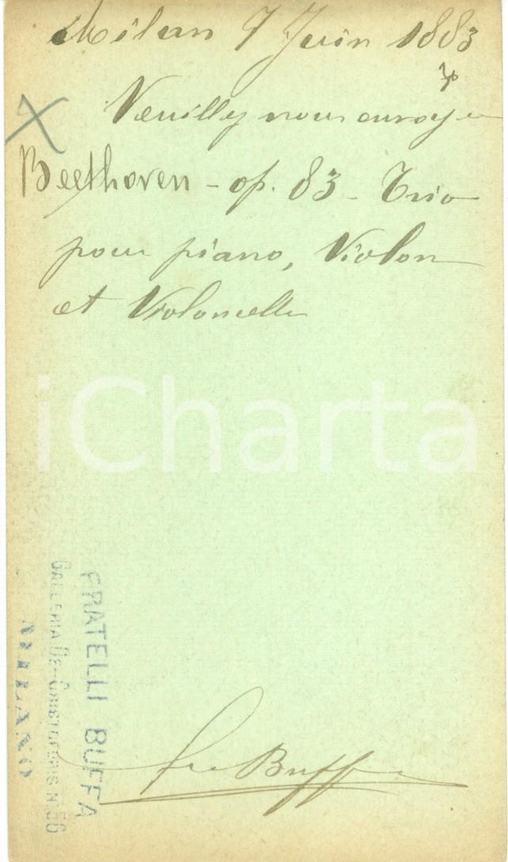 Documento originale, autentico 1883 MILANO Fratelli BUFFA ordinano opere di BEETHOVEN all editore RICHAULT 1