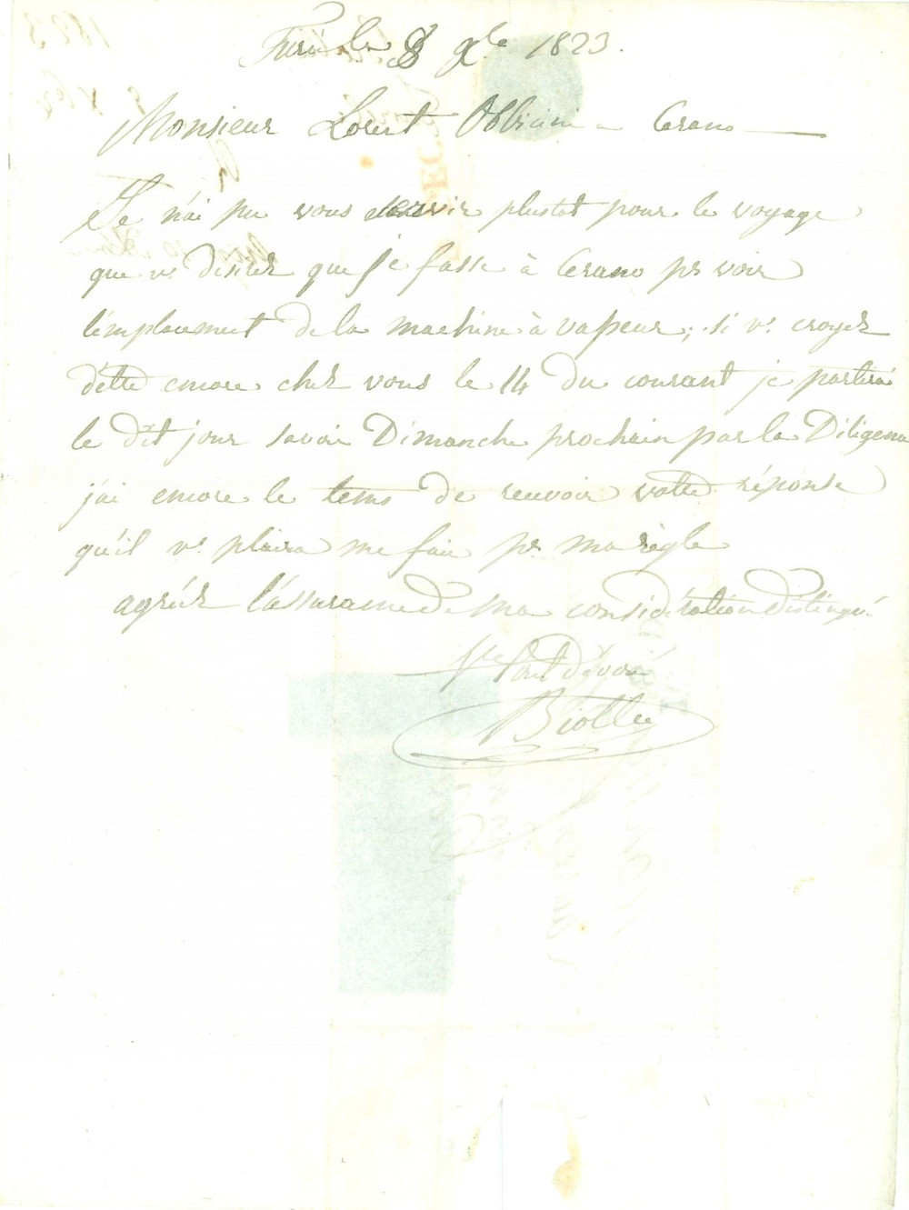 Documento originale, autentico 1823 CERANO NO Collocazione di una macchina a vapore di Lorenzo OBICINI 1