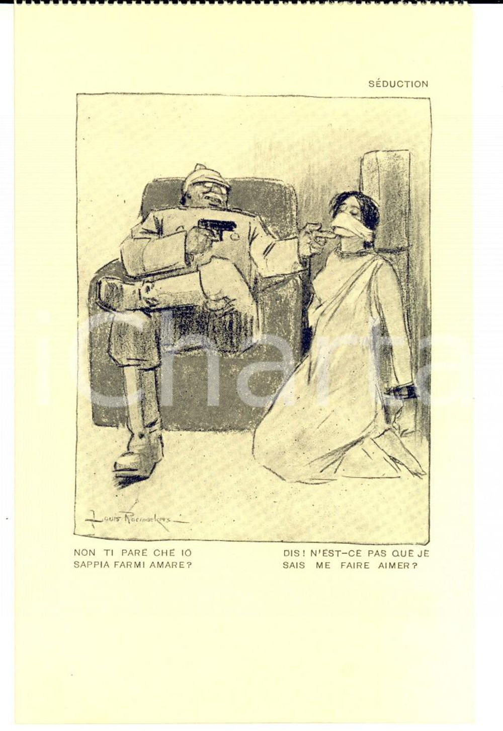 Cartolina originale da collezione 1917 WW1 SATIRA DI GUERRA Non ti pare che io sappia farmi amare? Cartolina FP 1