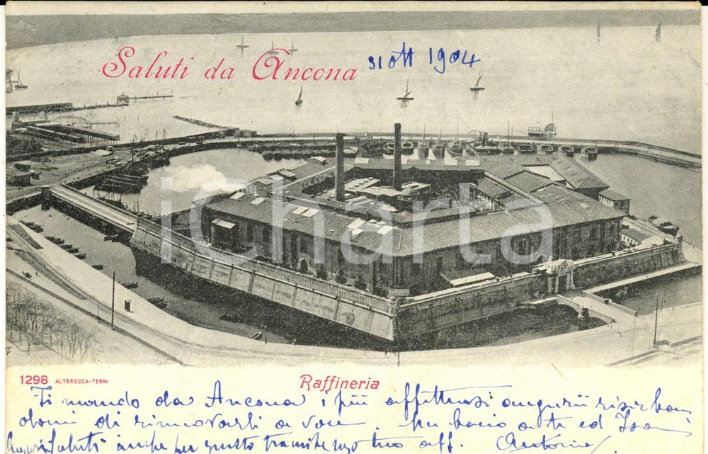 Cartolina originale da collezione 1904 ANCONA Veduta panoramica con la raffineria Cartolina postale FP VG 1