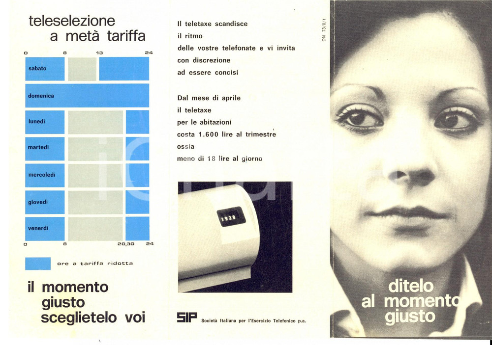 Materiale pubblicitario d’epoca 1970 ca SIP Teleselezione  Ditelo al momento giusto Pieghevole PUBBLICITARIO 1