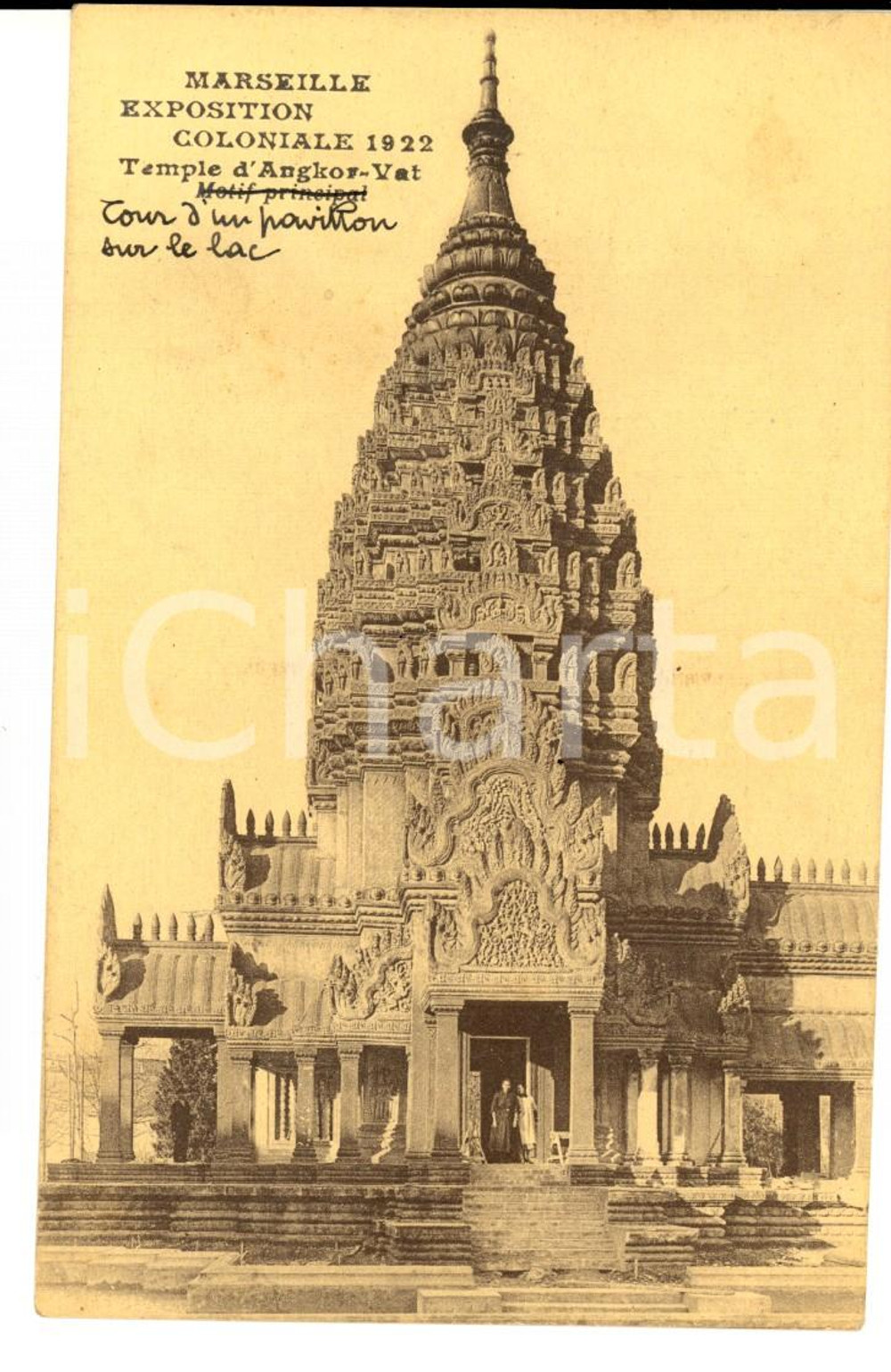 Cartolina originale da collezione 1922 MARSEILLE F Exposition Coloniale  Temple d Angkor  Vat Carte postale 1