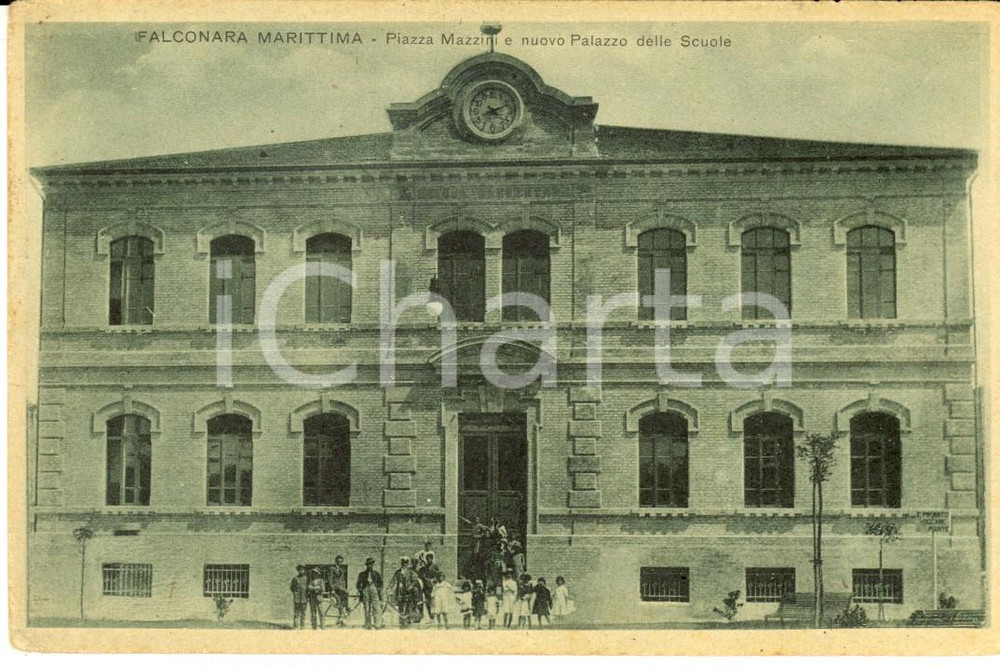 Cartolina originale da collezione 1915 ca FALCONARA MARITTIMA Piazza Mazzini e Palazzo delle Scuole Cartolina 1