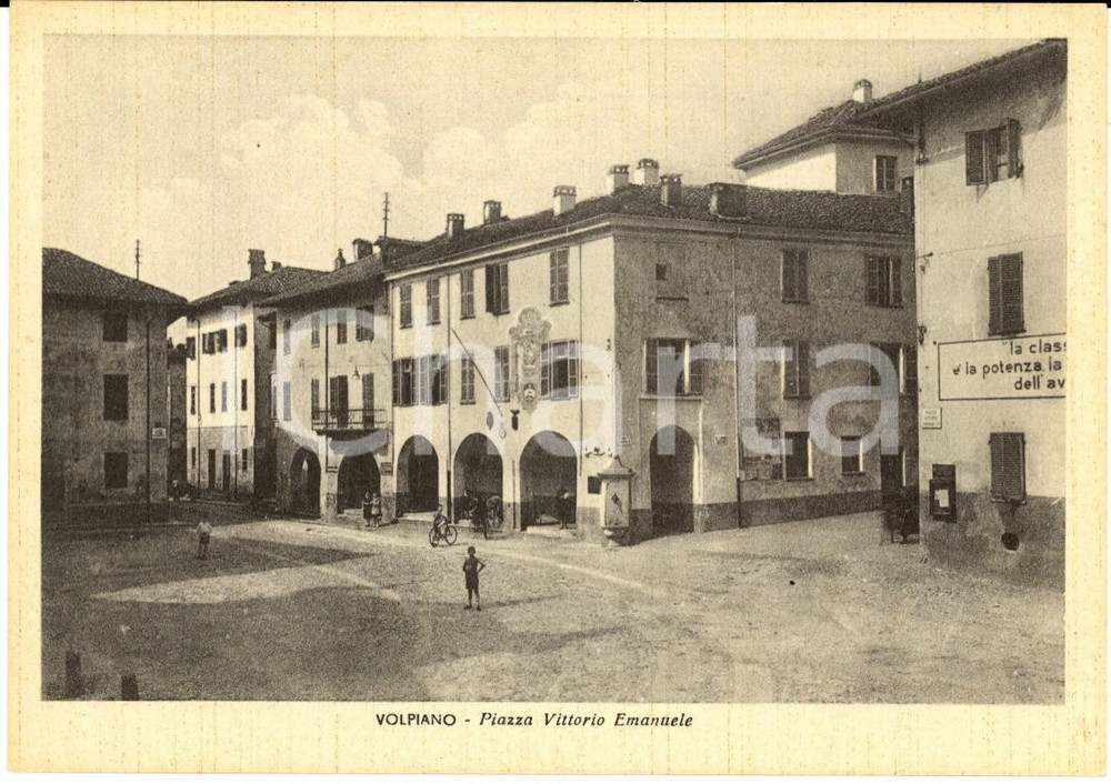 Cartolina originale da collezione 1940 ca VOLPIANO Piazza Vittorio Emanuele con frase MUSSOLINI Cartolina FG NV 1