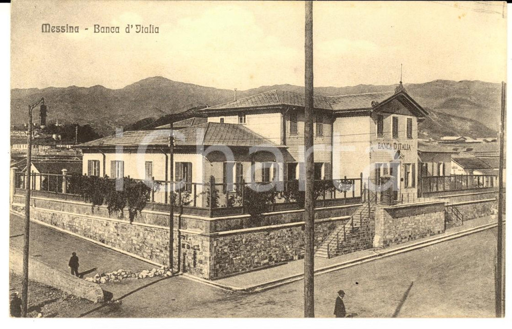 Cartolina originale da collezione 1915 ca MESSINA Palazzo della Banca d Italia Cartolina ANIMATA FP NV 1