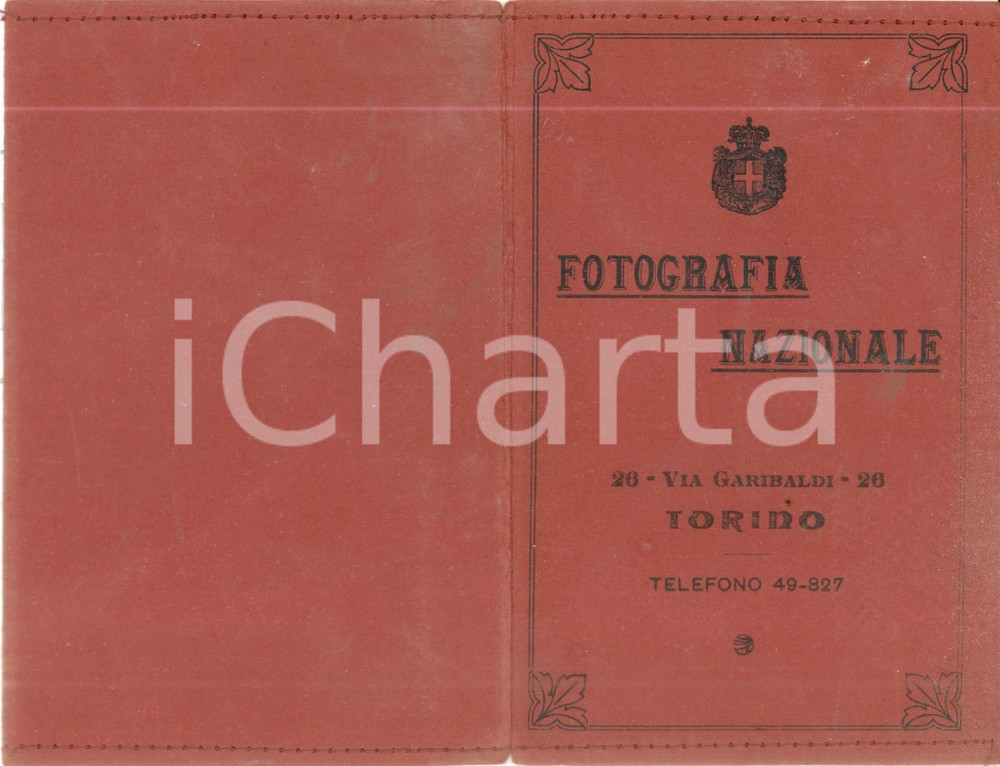 Documento originale, autentico 1940 ca TORINO Fotografia Nazionale Fotografie d arte Ritratti Portafoto vuoto 1