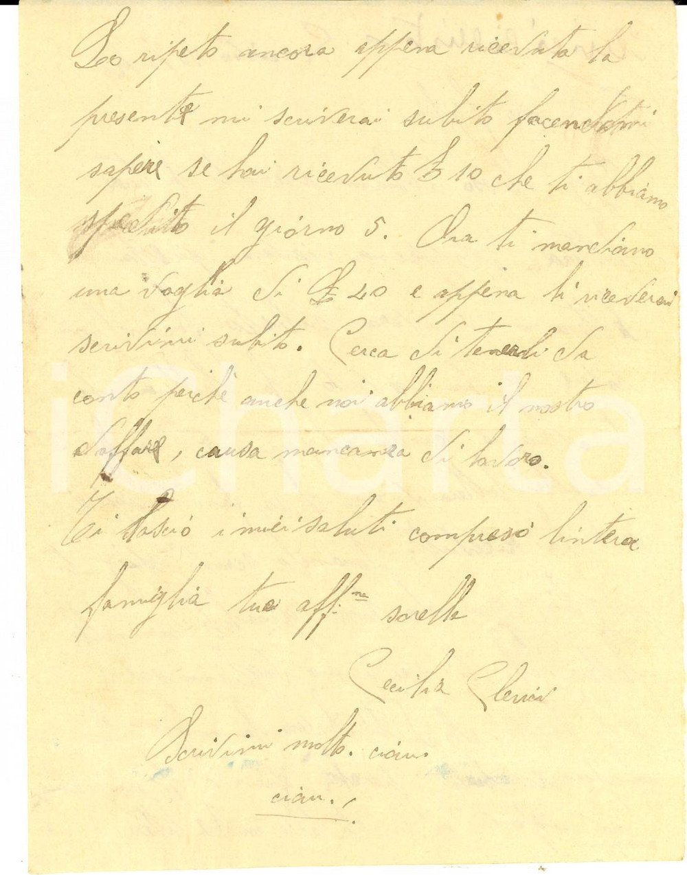 Manoscritto, lettera originale 1926 LURATE CACCIVIO CO Cecilia CLERICI rimprovera il figlio lontano 1