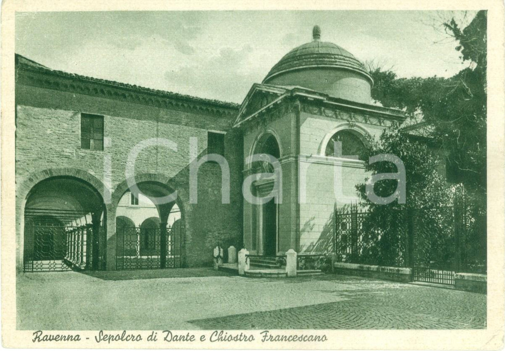 Cartolina originale da collezione 1938 RAVENNA Sepolcro di Dante ALIGHIERI e Chiostro Fiorentino Cartolina FG VG 1
